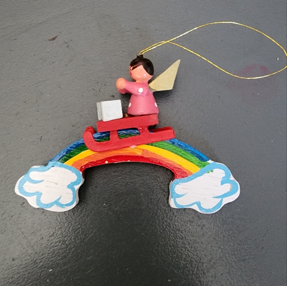 Vintage Angel on a Rainbow Ornament